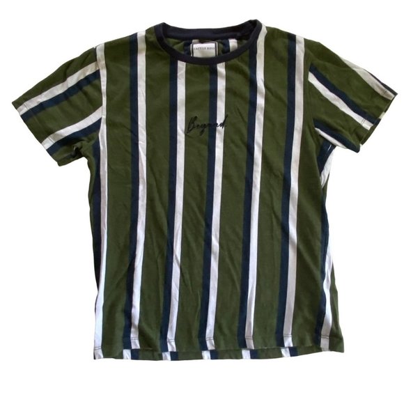 Cactus Boys sz 11/12, cm152 striped tee "beyond" embroidered olive green/blue - Picture 1 of 5